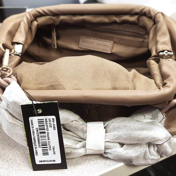 Badgley Mischka Wrapped Frame w/Chunky Chain Strap - Taupe - NWT - Picture 4 of 11